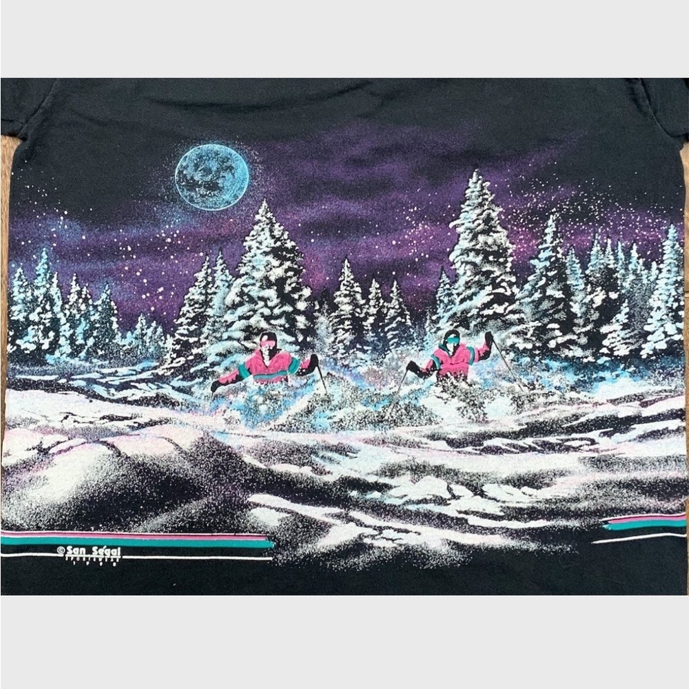 Vtg 90s Park City Ski Wrap AOP Long Sleeve Shirt Oneita San Segal M Fits Smaller - Picture 10 of 10